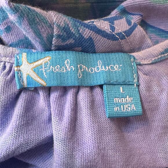 Fresh Produce Size Large Cotton Made in USA Purple Floral V Neck Dress - Picture 7 of 8